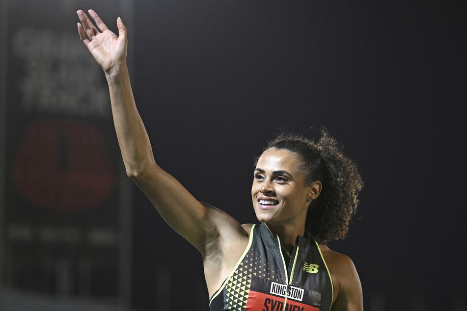 USA's Sydney McLaughlin-Levrone celebrates winning the women's 400m hurdles during the Grand Slam Track competition at the National Stadium in Kingston, Jamaica.