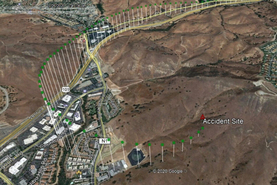 The trajectory of the fatal helicopter crash.