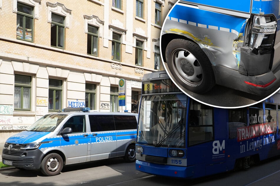 Einsatz auf Leipziger Eisi: Tram kracht gegen Polizeiauto