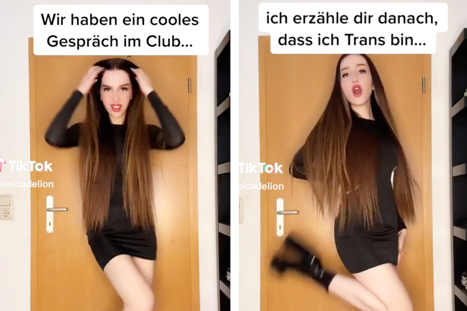 Jessica D. tanzte in einem eng anliegenden schwarzen Kleid mit kurzem Saum - der Hintergrund lässt vermuten, dass sie dabei wahrscheinlich bei sich zu Hause war.