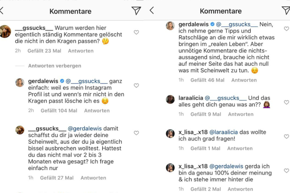 Gerda Lewis (27) startete mit einer Kritikerin eine Diskussion bei Instagram und rechtfertigte sich für die Zensur in ihren Kommentaren.