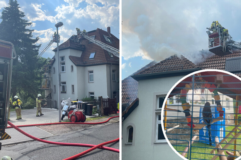 Dresden: Schwerer Dachstuhlbrand in Dresden: Feuerwehr rettet mehrere Tiere
