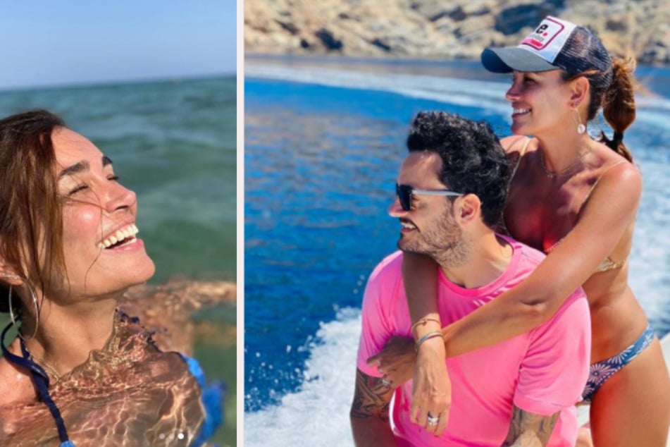 Jana Ina Zarrella (43) war mit Ehemann Giovanni (42) aus Sardinien unterwegs. (Fotomontage)